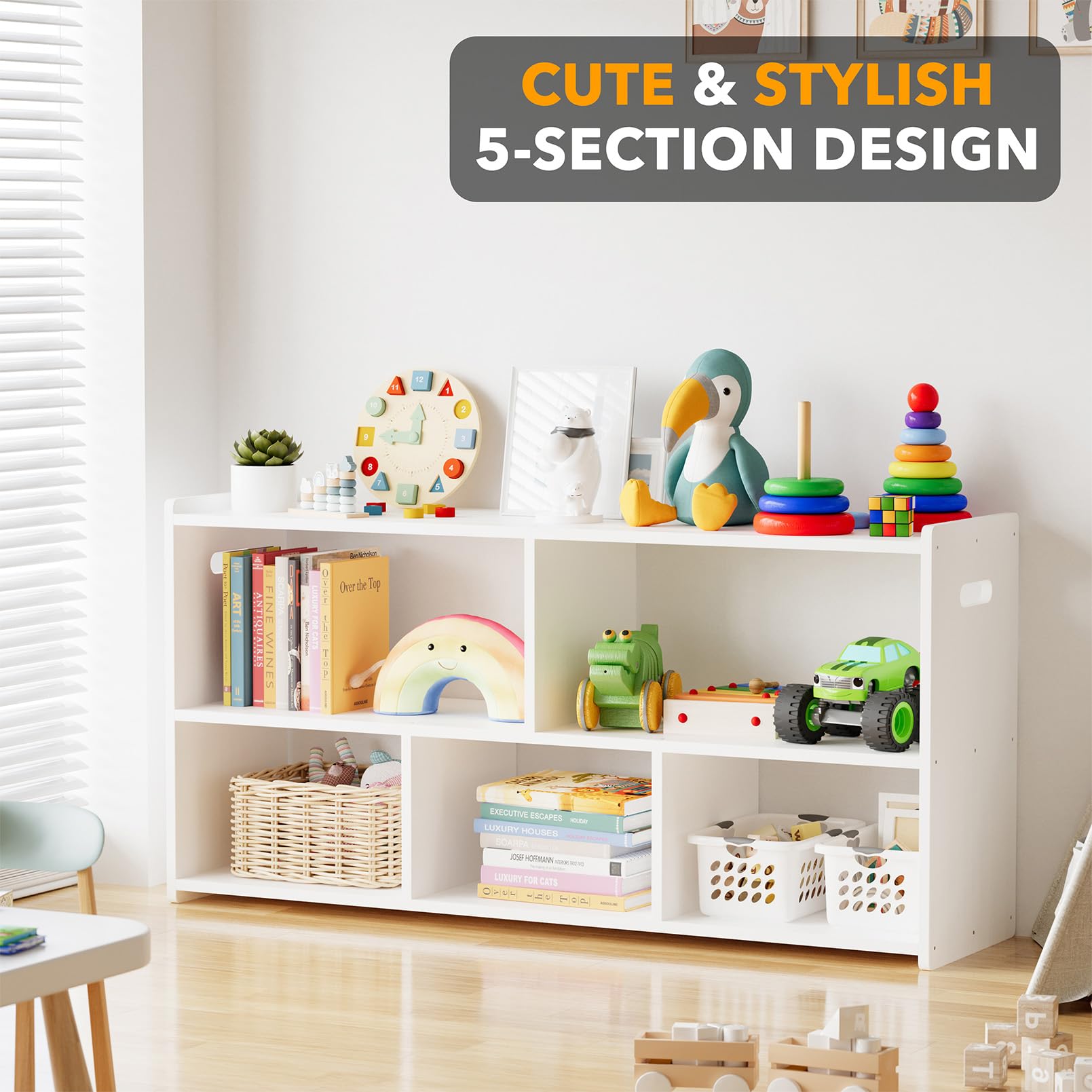 5-Compartment Montessori Bookshelf for Kids