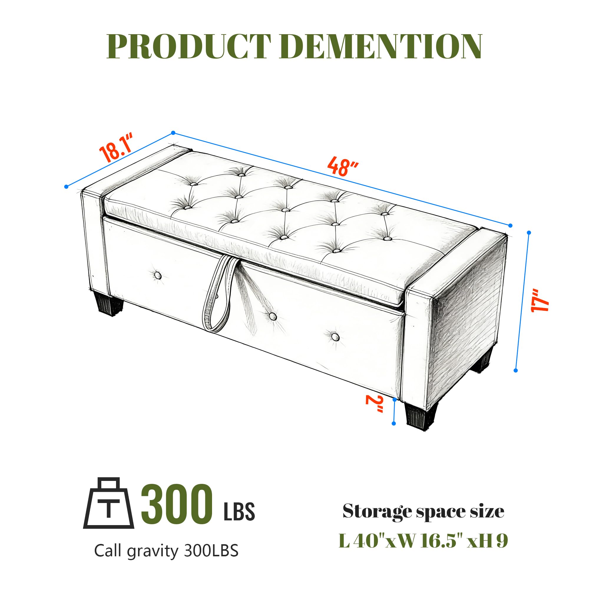 48" PU Leather Storage Ottoman Bench