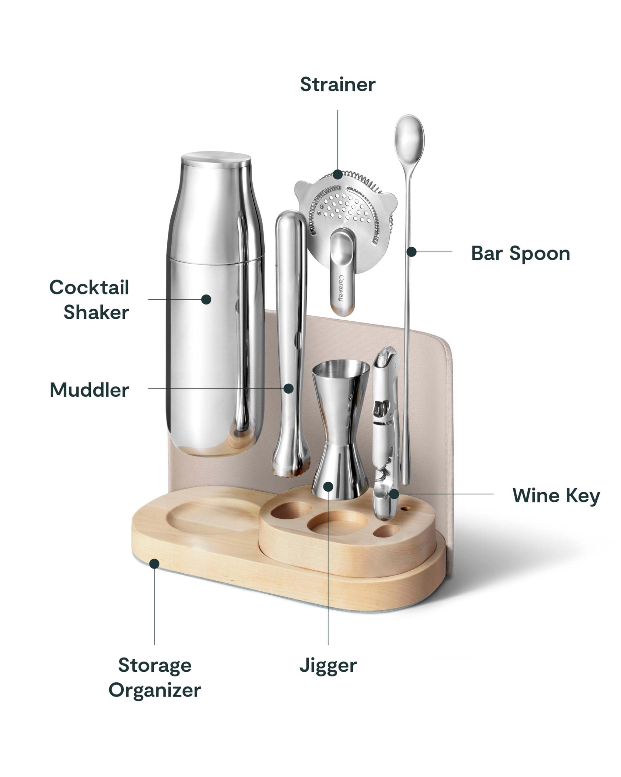 9-Piece Complete Bar Set - Cocktail Shaker, Jigger, Muddler, Wine Key & Organizer