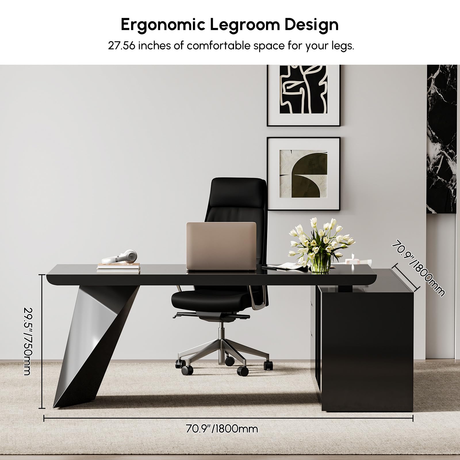 L-Shape Executive Desk with Storage