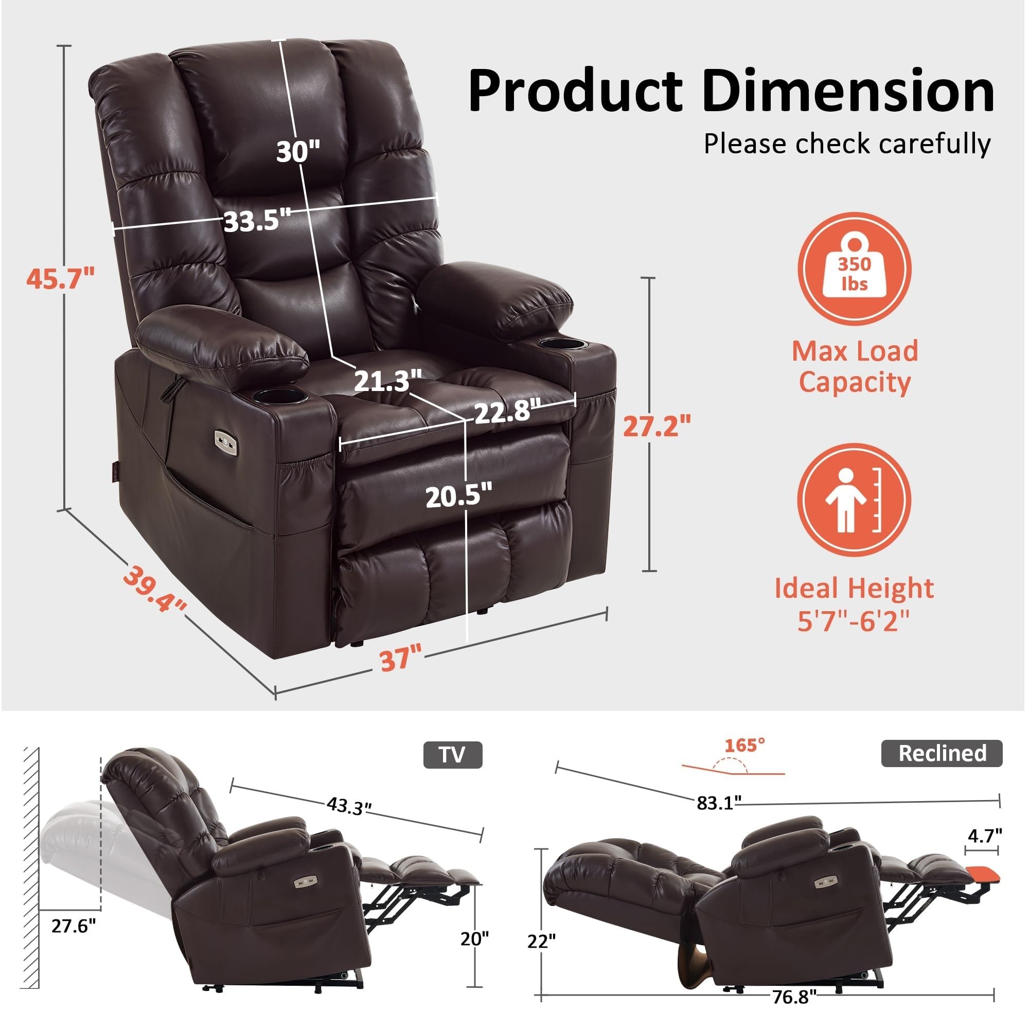 Triple Motor Power Lift Recliner Chair with Heated Lumbar and Massage
