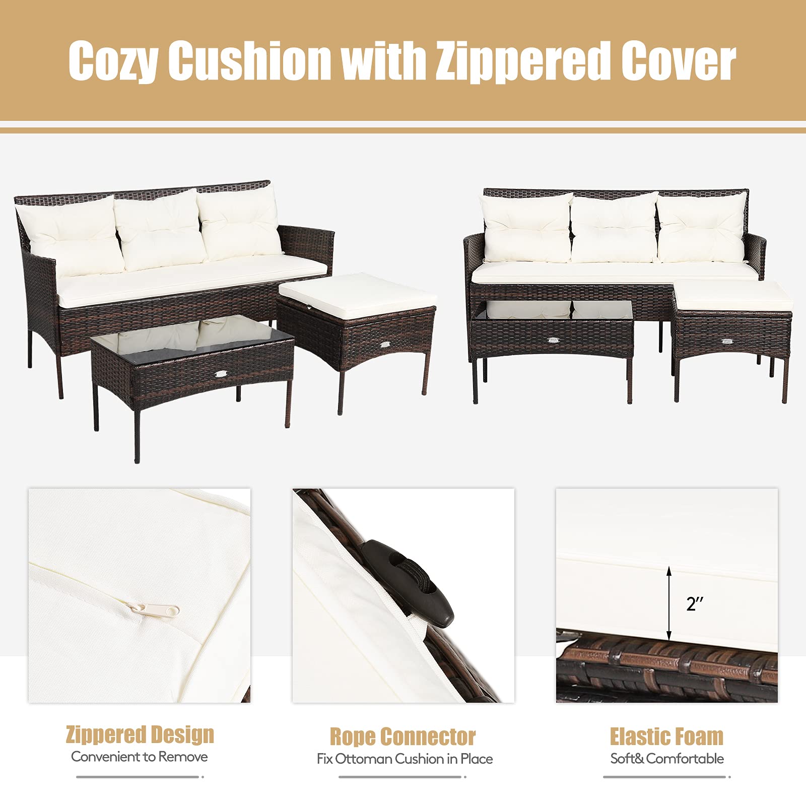 3-Piece Outdoor Rattan Conversation Set