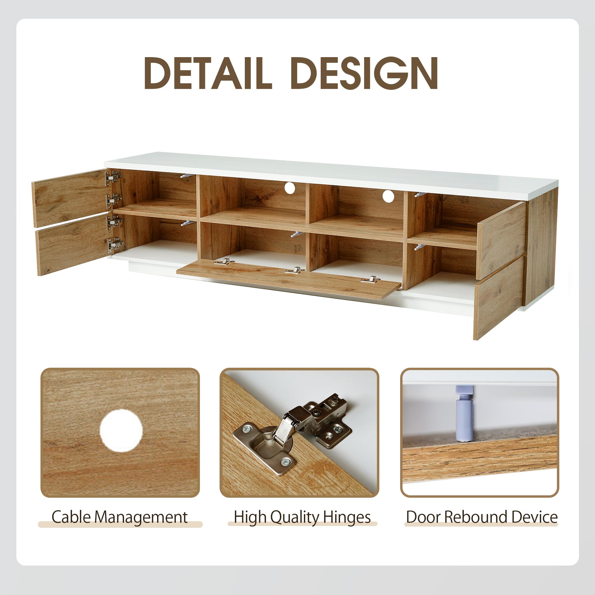 Wood TV Stand Entertainment Center with Storage Cabinets