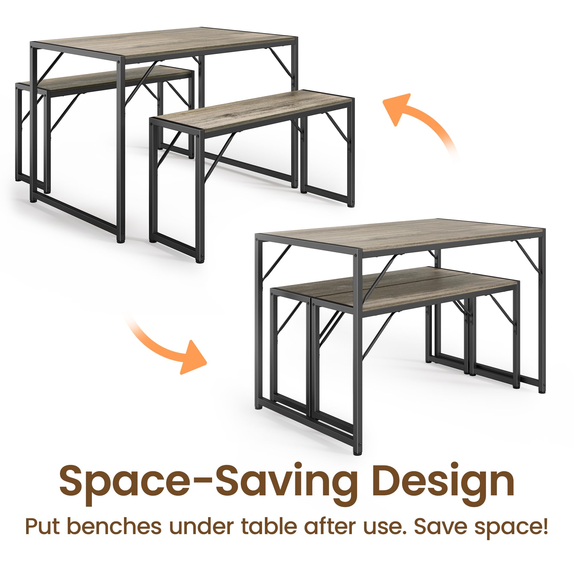 4-Piece Dining Table Set with Benches