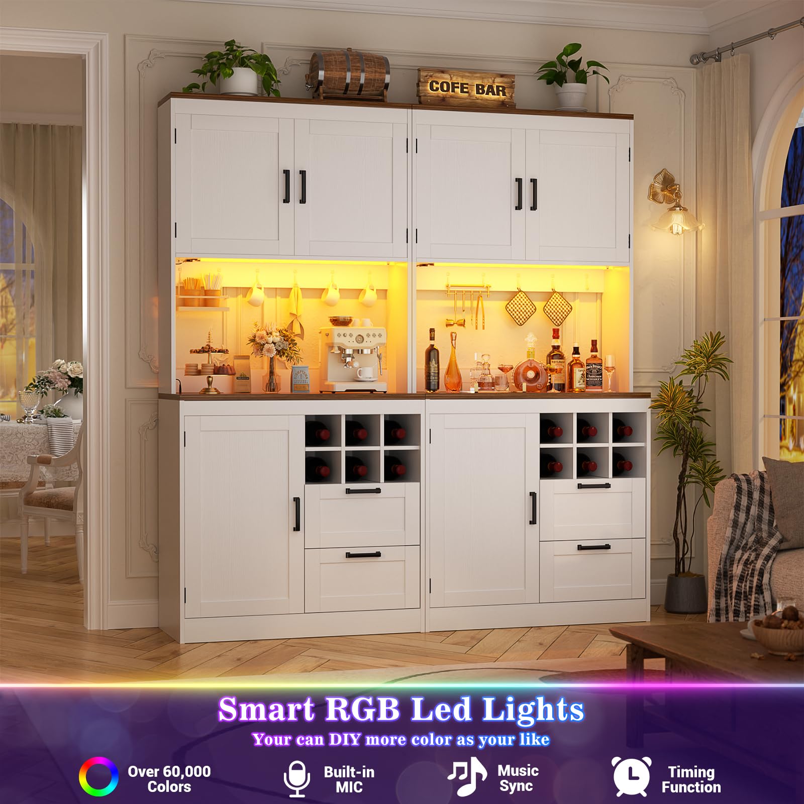 72" Tall Pantry Cabinet with LED Light & Outlet