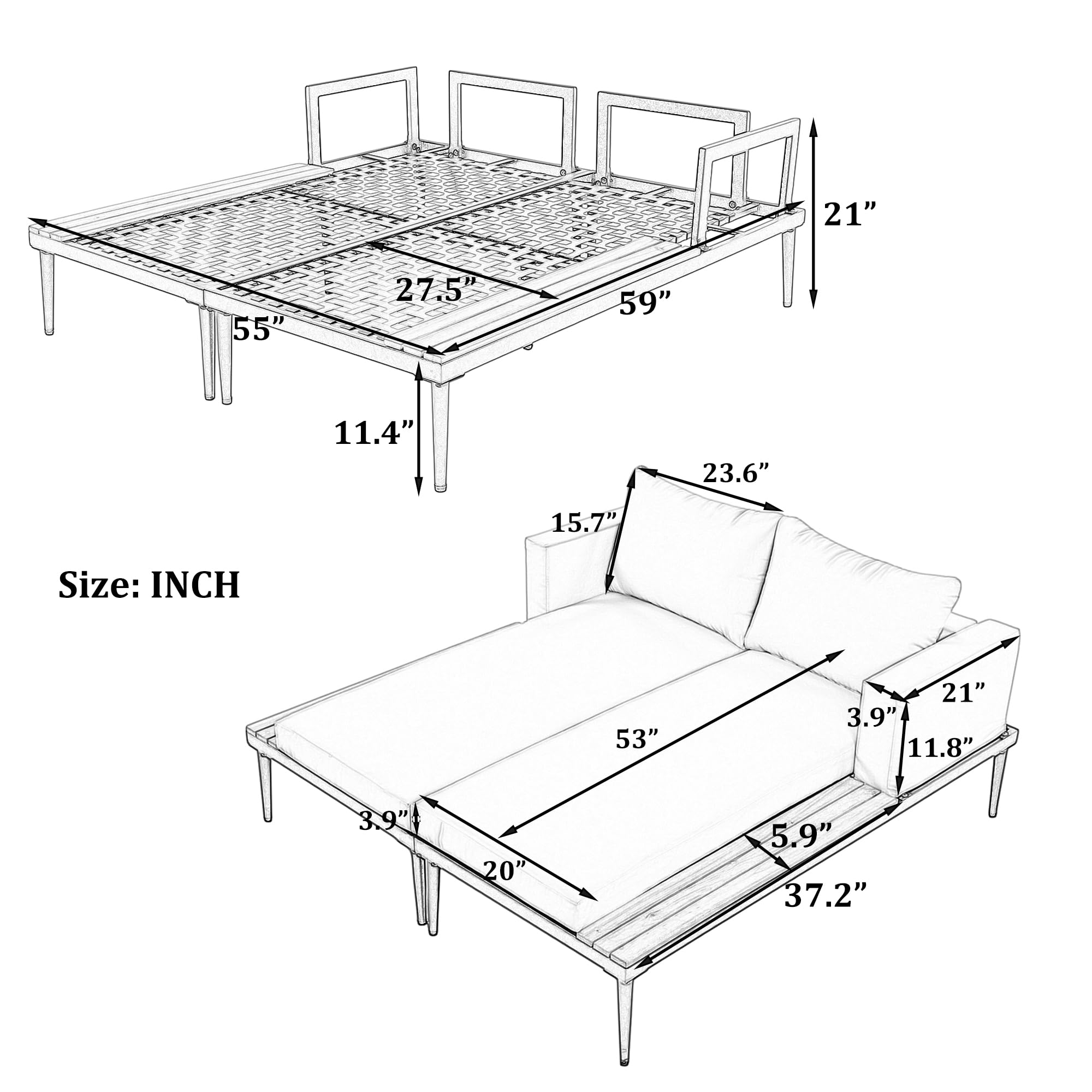 2-in-1 Outdoor Daybed with Side Tables