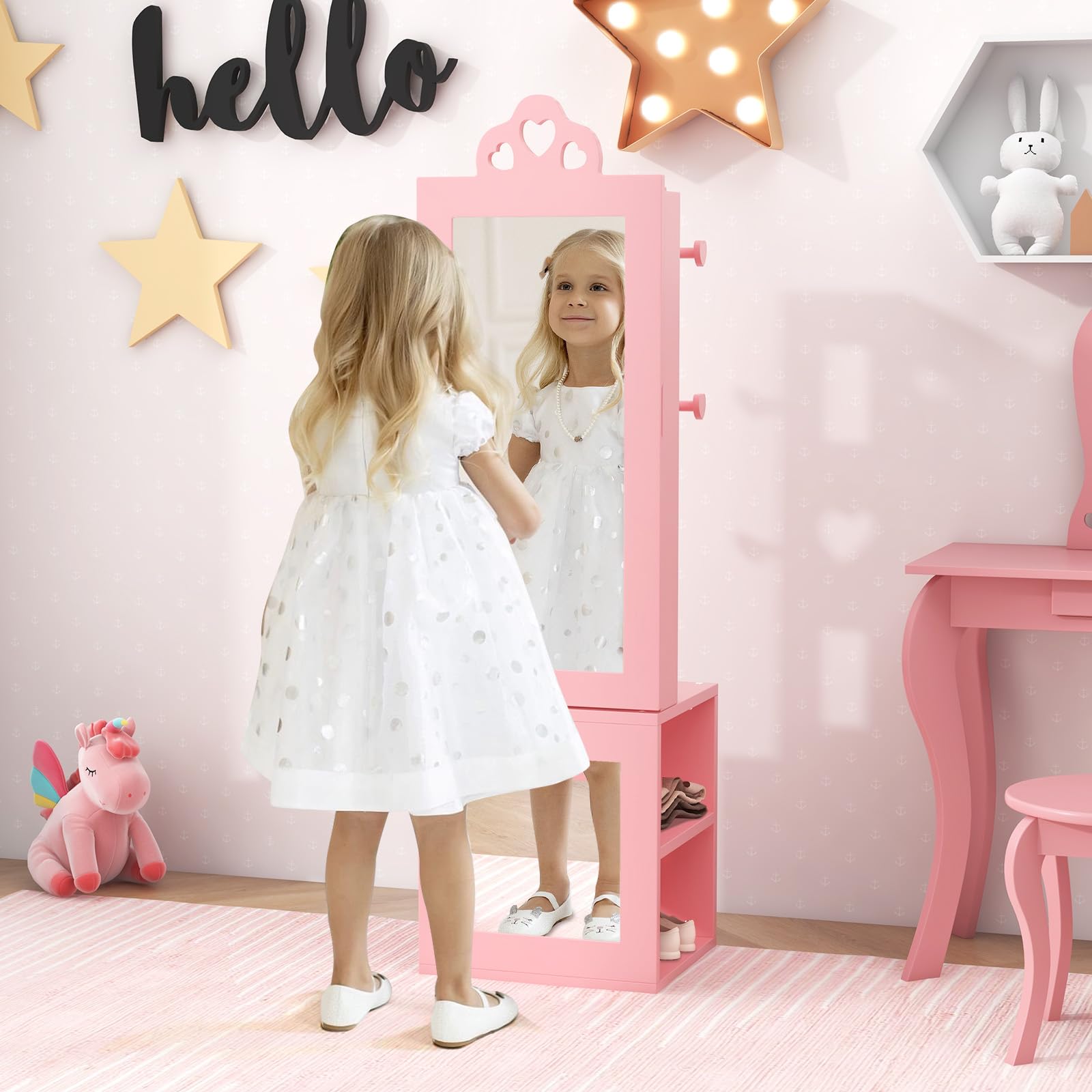 Kids Jewelry Cabinet Armoire with Full Length Mirror