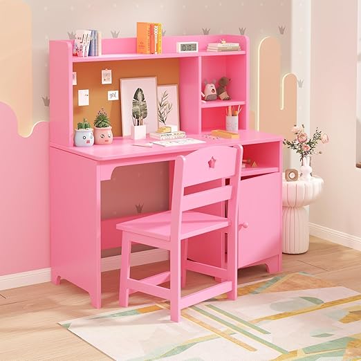 Kids Desk and Chair Set with Hutch