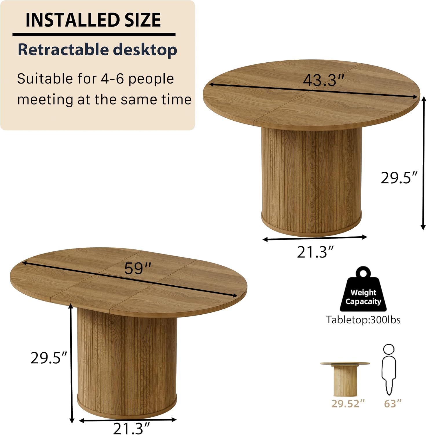Expandable Executive Conference Table Natural Wood Grain
