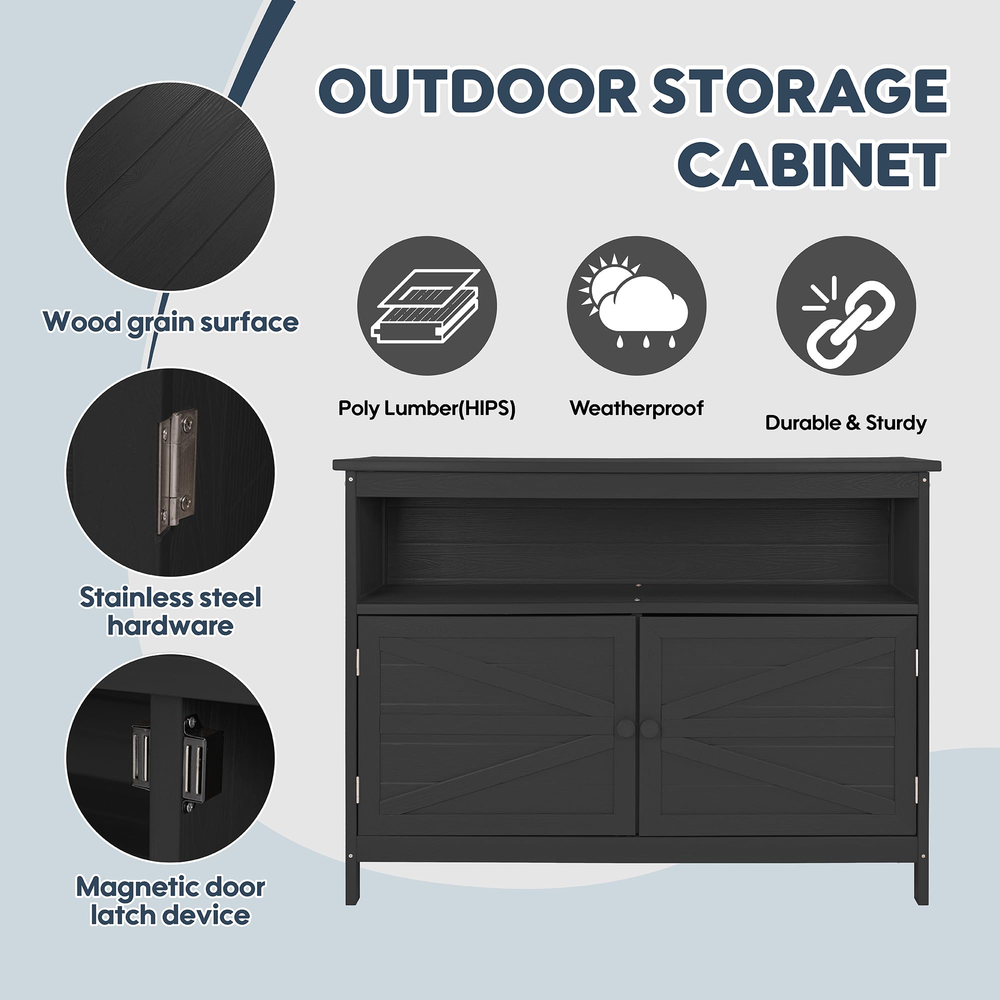 HIPS All-Weather Outdoor Storage Cabinet with Magnetic Doors