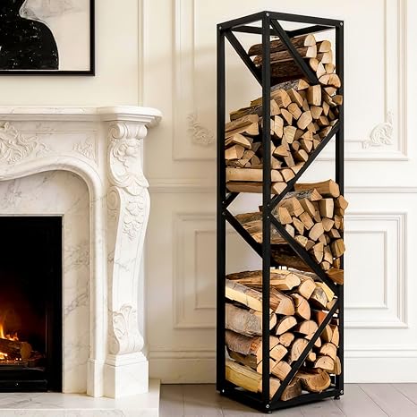 Indoor Firewood Rack with Storage Shelf