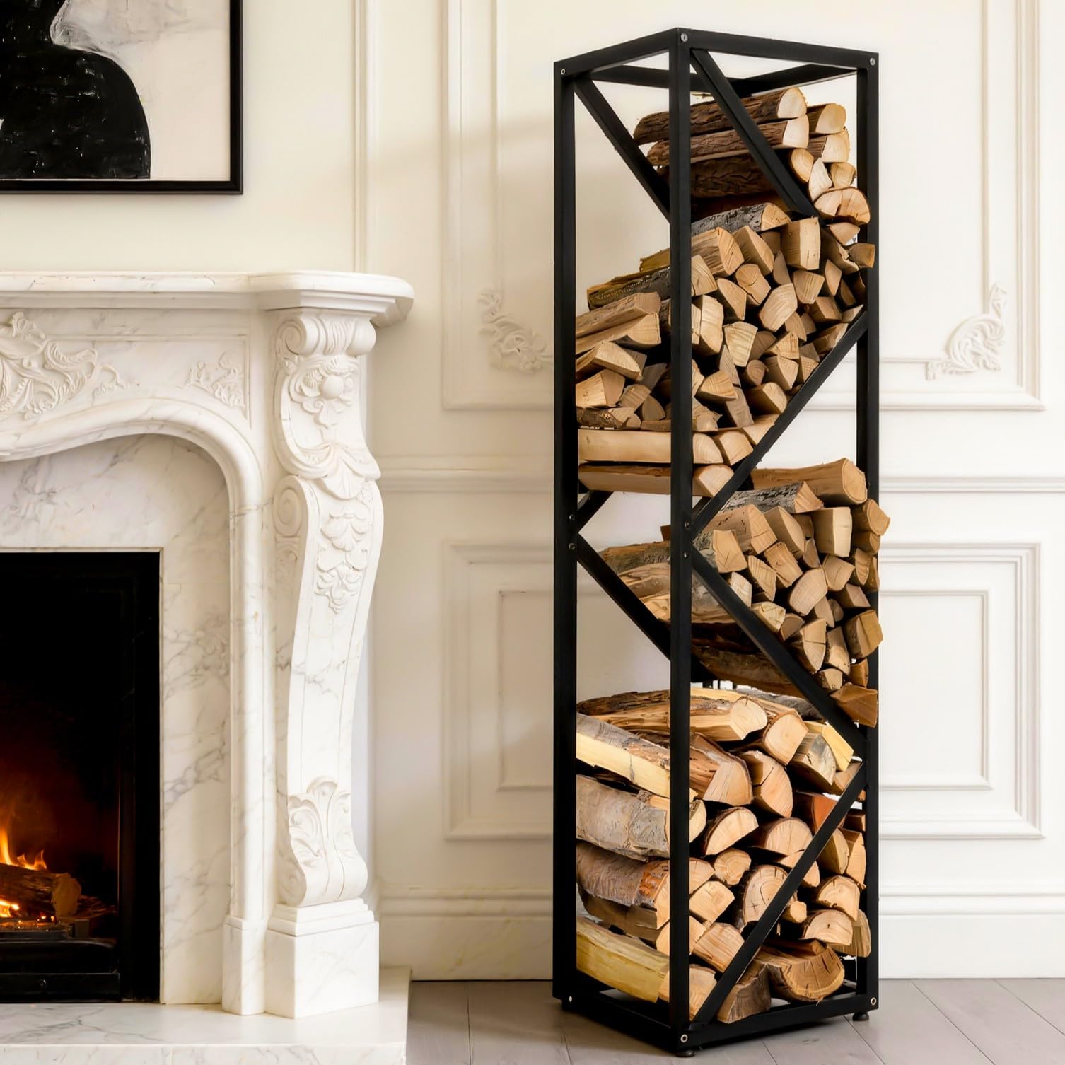 Indoor Firewood Rack with Adjustable Feet