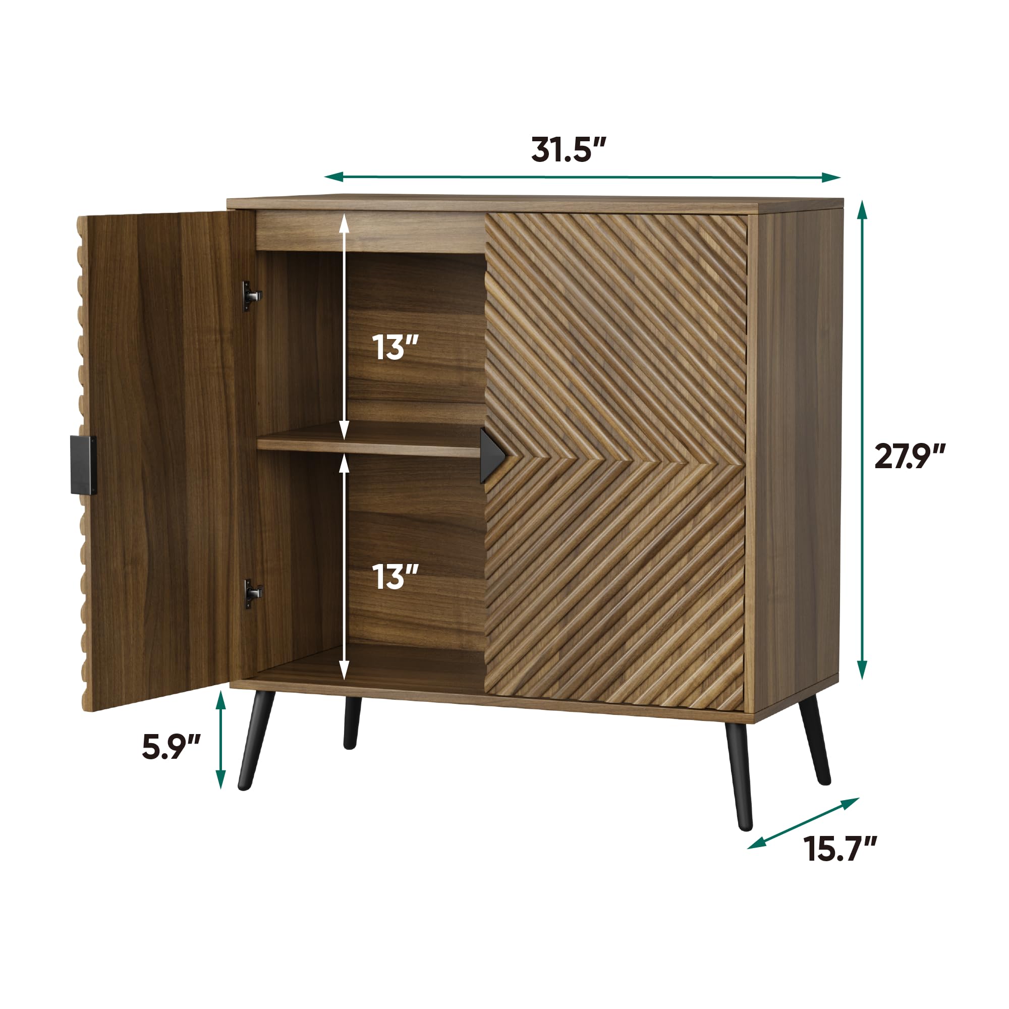 Walnut Sideboard Cabinet with Adjustable Shelf