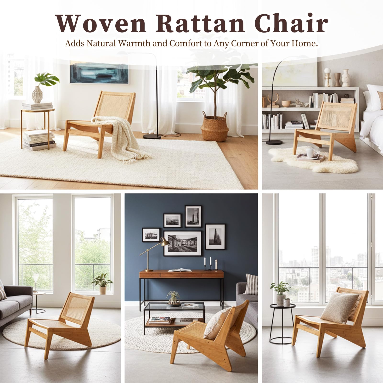 Rattan Accent Chair Set of 2 - Mid Century Modern Reading Chair