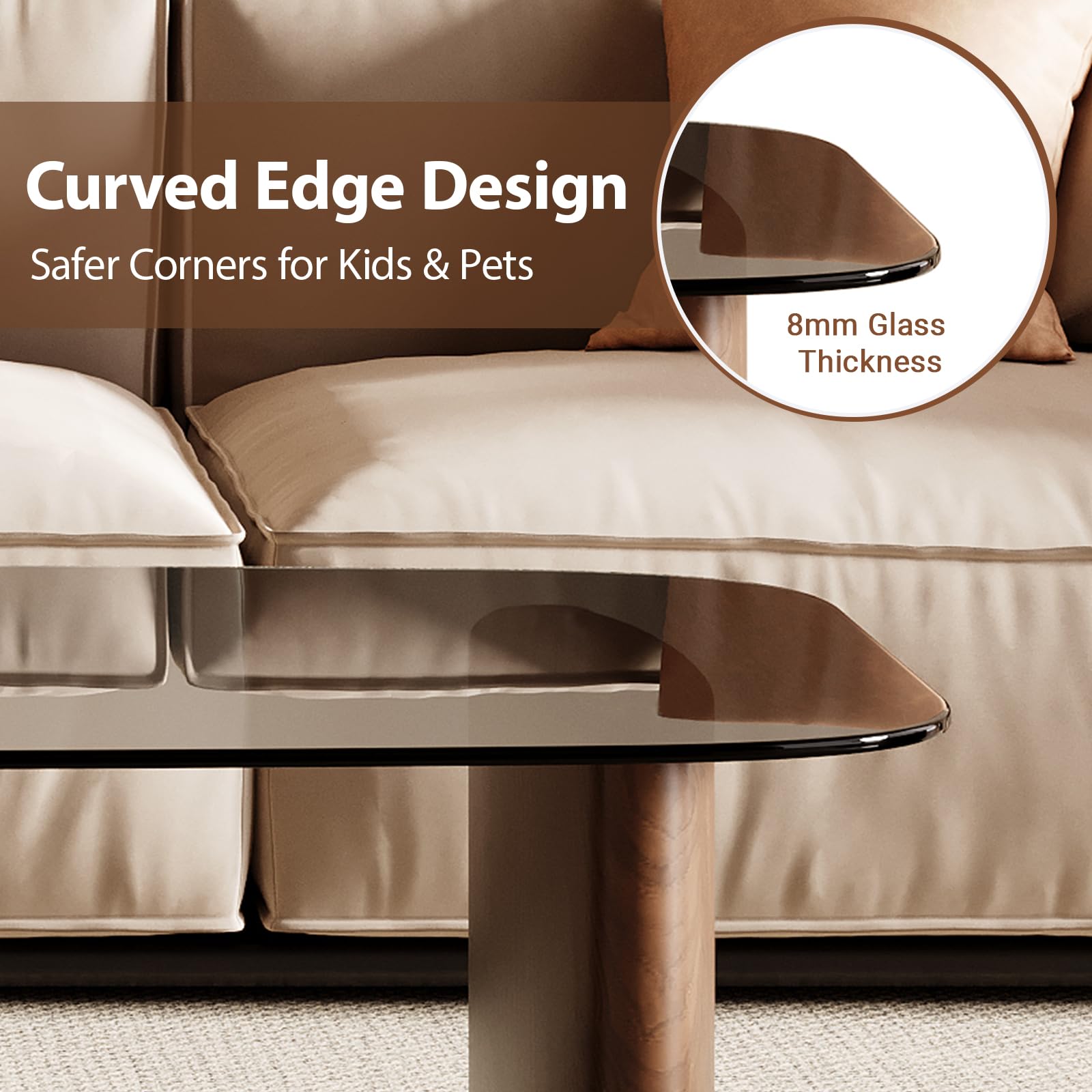 Glass Coffee Table with Wooden Base