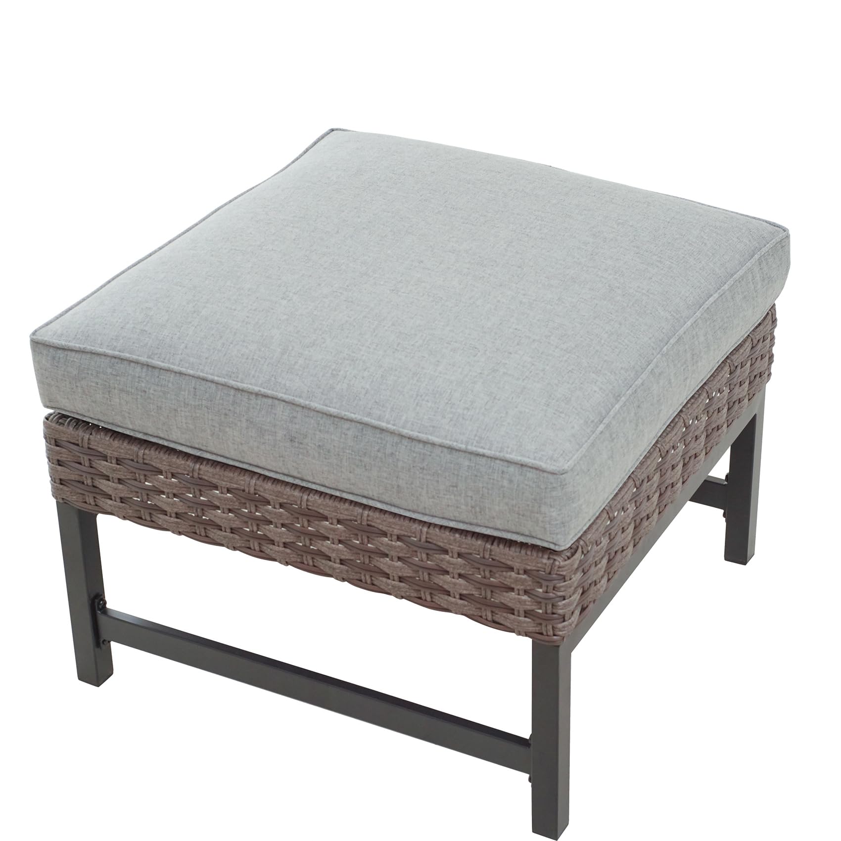 Grey Cushioned Wicker Ottoman