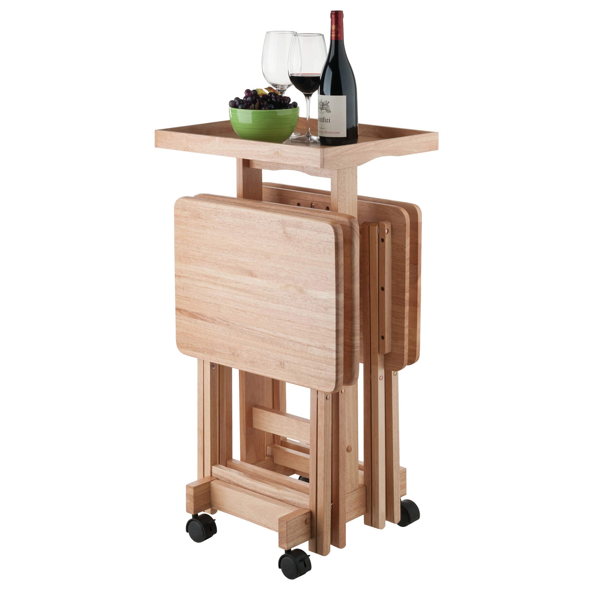 Isabelle Snack Table Set with Mobile Stand - Natural - Set of 4