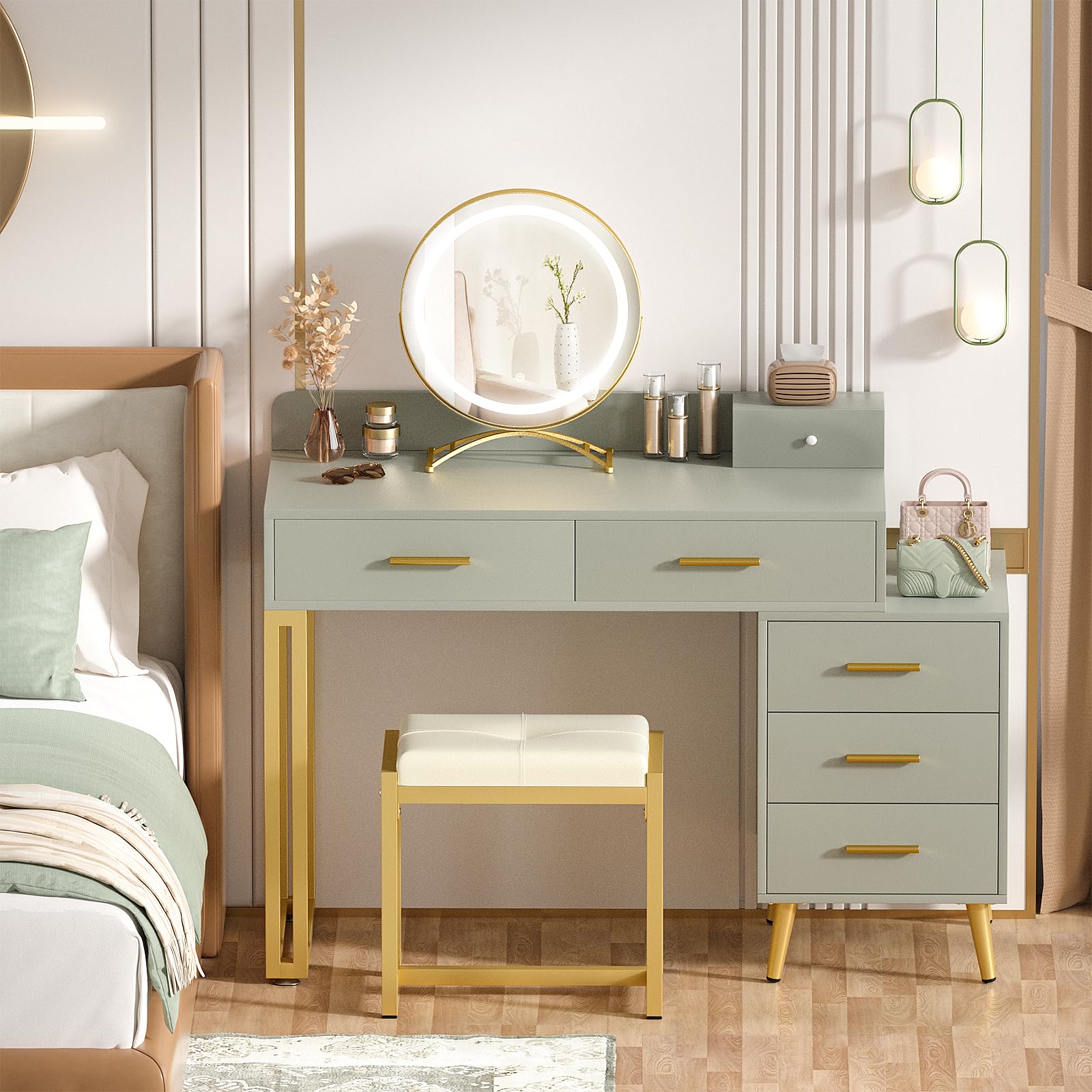 Vanity Desk with Mirror and Lights