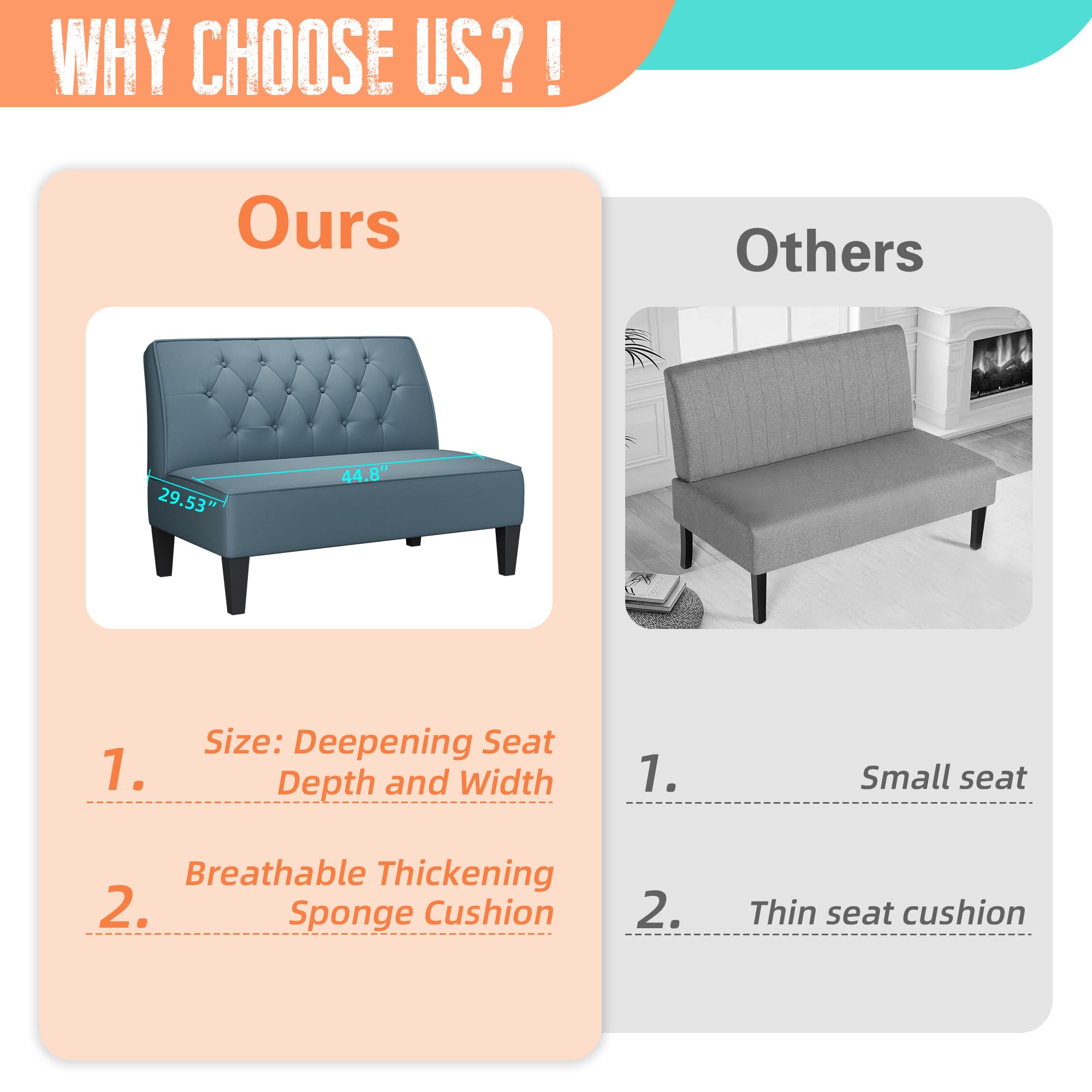 Blue Tufted Loveseat Settee