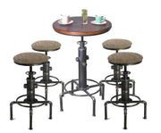 5 Piece Industrial Pub Bar Set with Height Adjustable Table and Stools