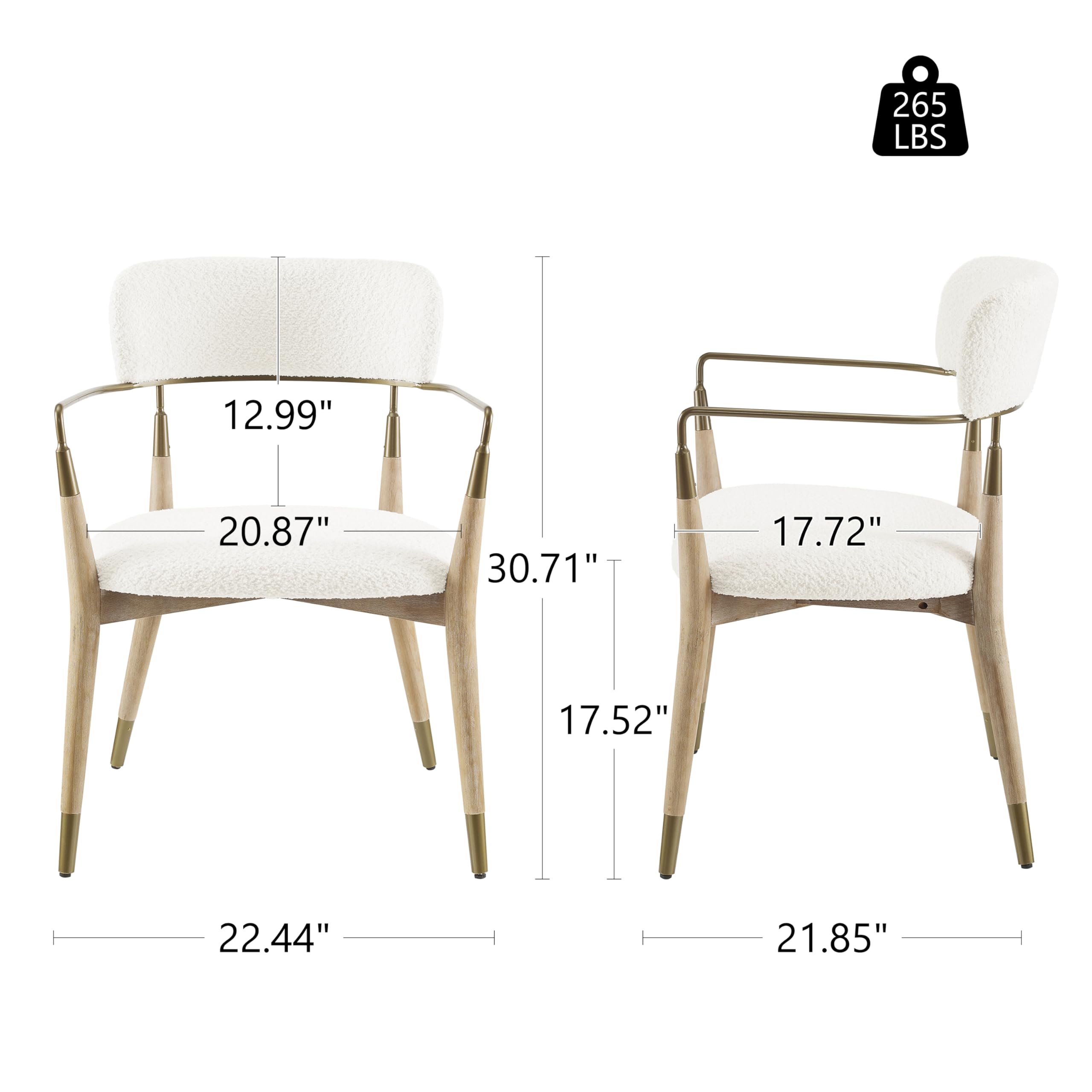 Wishbone Dining Chairs Set of 4 - Boucle Fabric Upholstered with Wood Legs