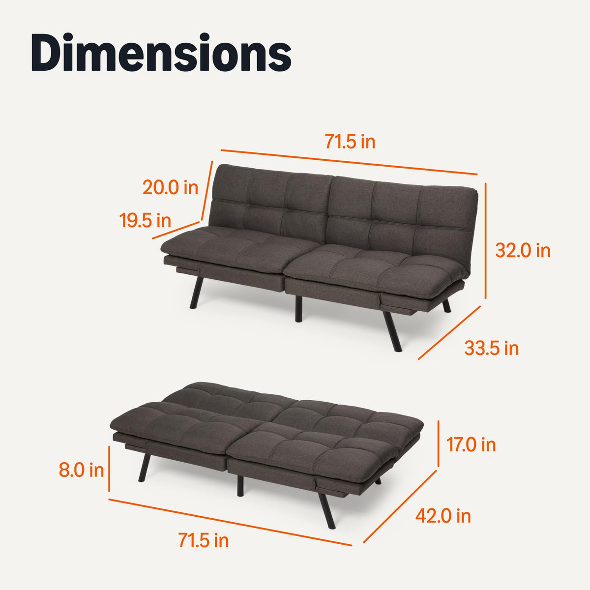 Convertible Futon Sofa Bed with Memory Foam