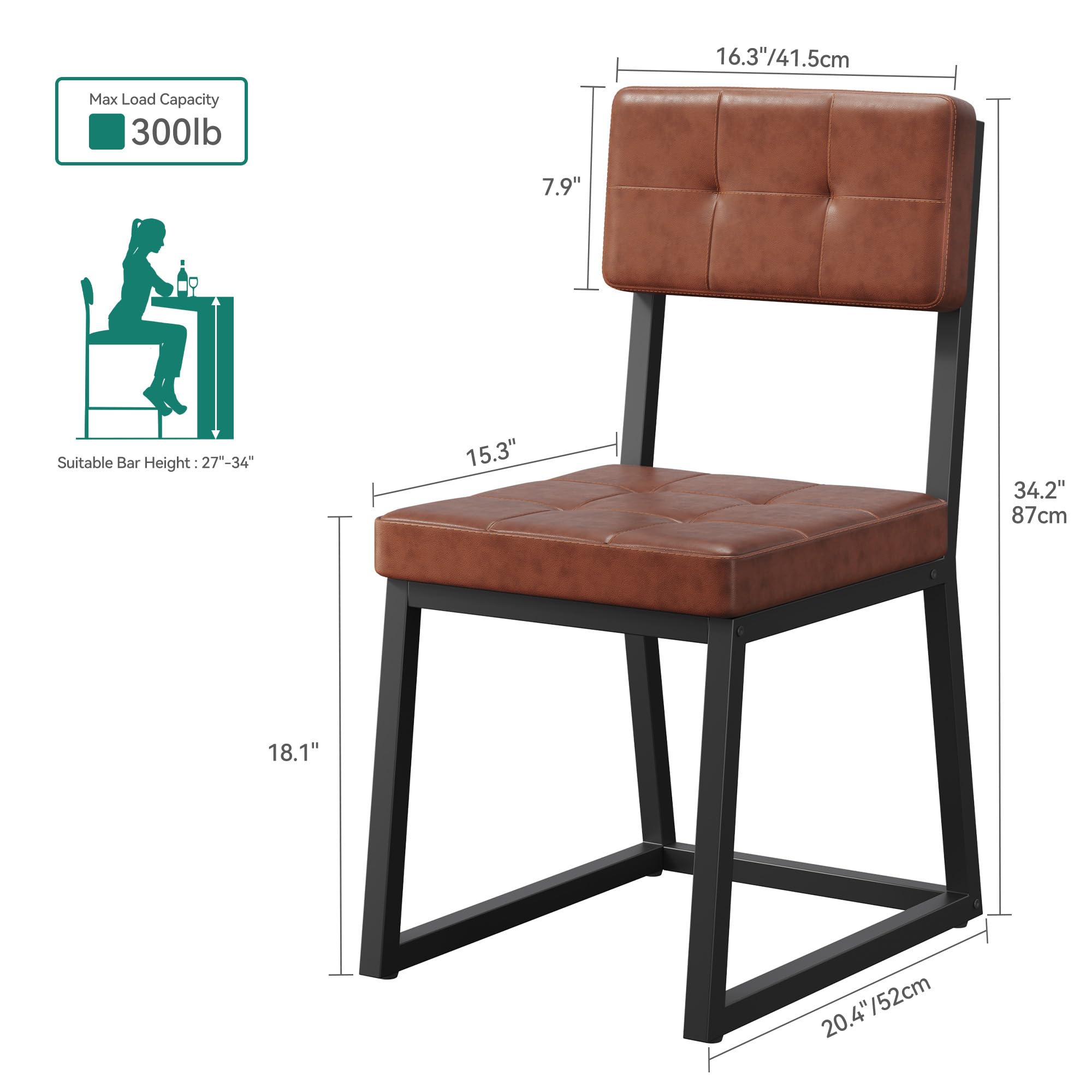 Dining Chairs Set of 4 with Faux Leather Cushion and Metal Legs