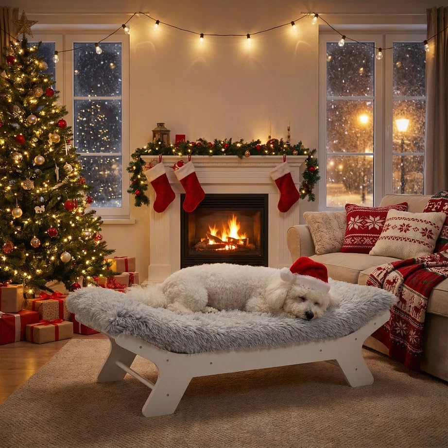 Elevated Dog Bed with Wooden Frame and Washable Mattress - XL