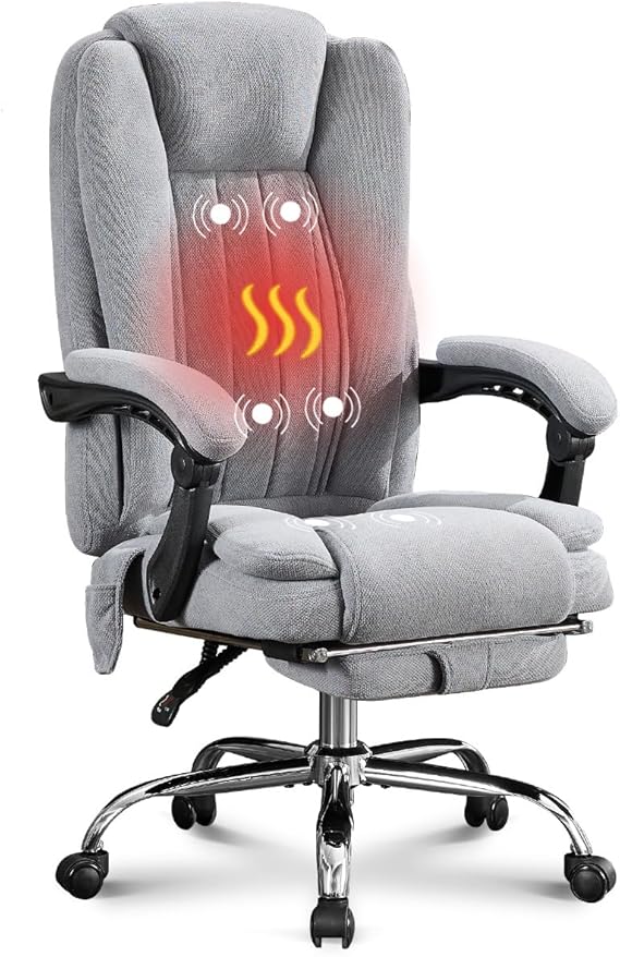 Heated Massage Office Chair with Footrest and Reclining Back