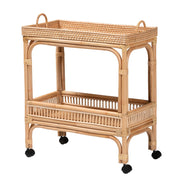 Modern Bohemian Natural Rattan 2-Tier Wine Cart