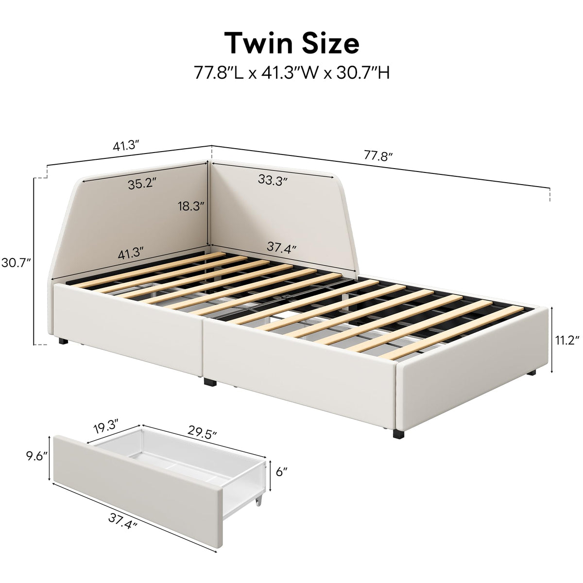 Twin Corner Sofa Bed Frame with Storage Drawers and Safety Rail