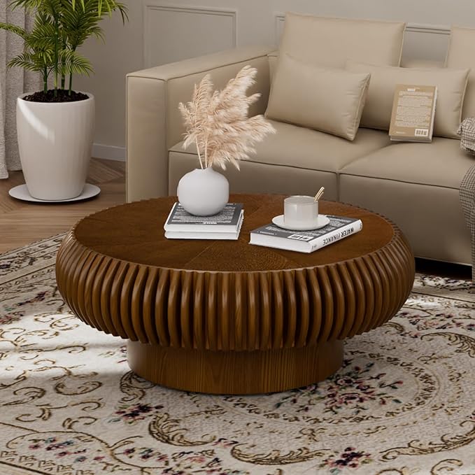 Round Fluted Coffee Table 39.3" Black