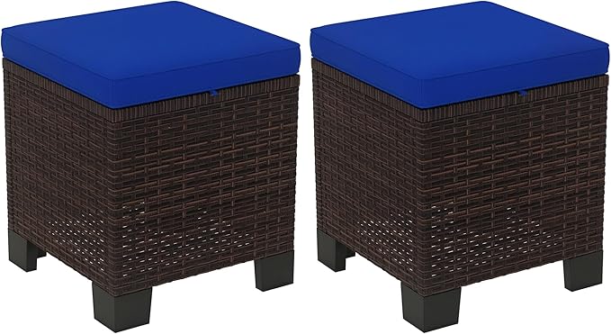 2-Piece Outdoor Patio Ottomans with Removable Cushions