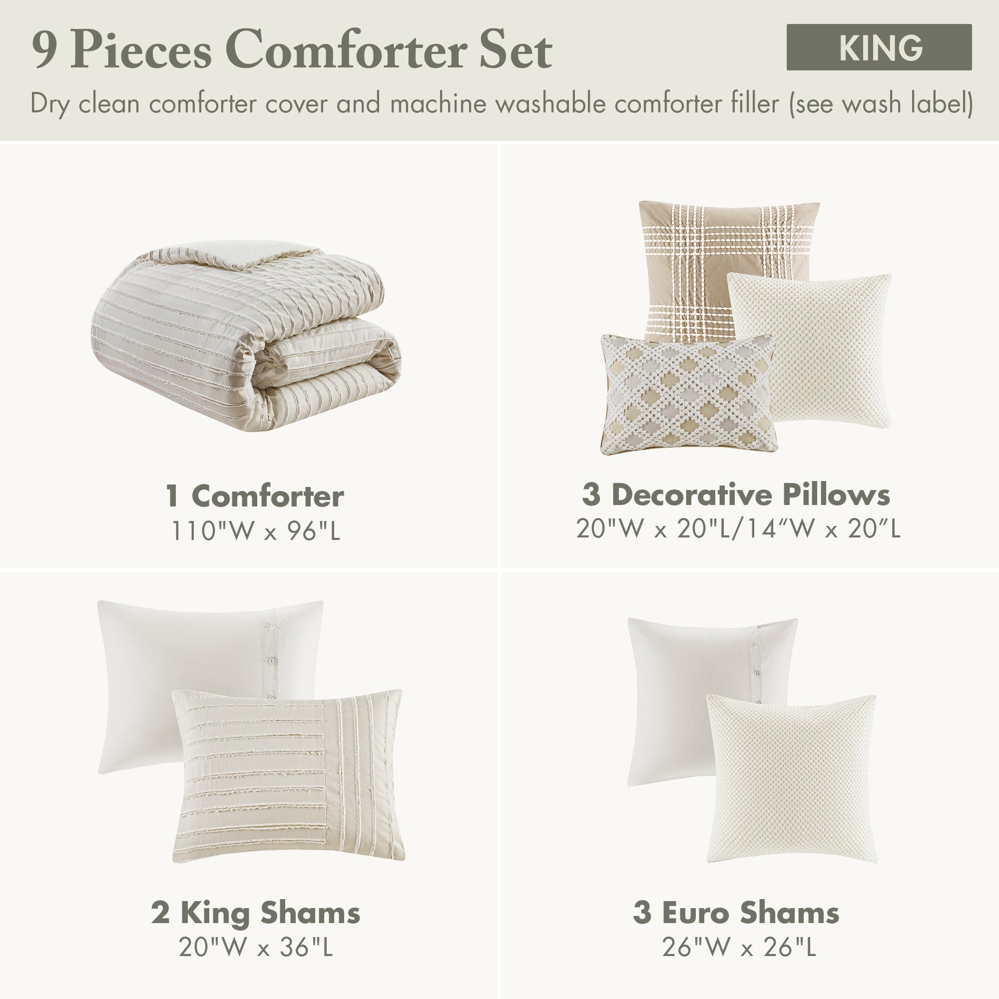 9-Piece King Comforter Set with Clipped Jacquard Stripes