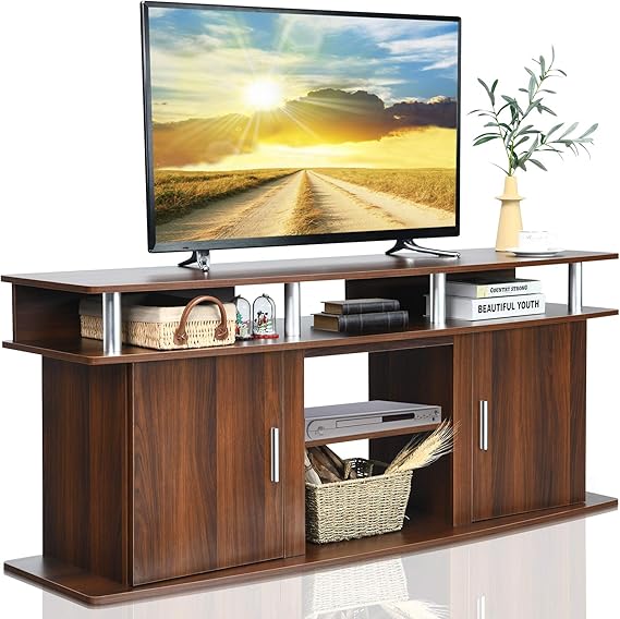 TV Stand with Fireplace Opening Cherry Wood