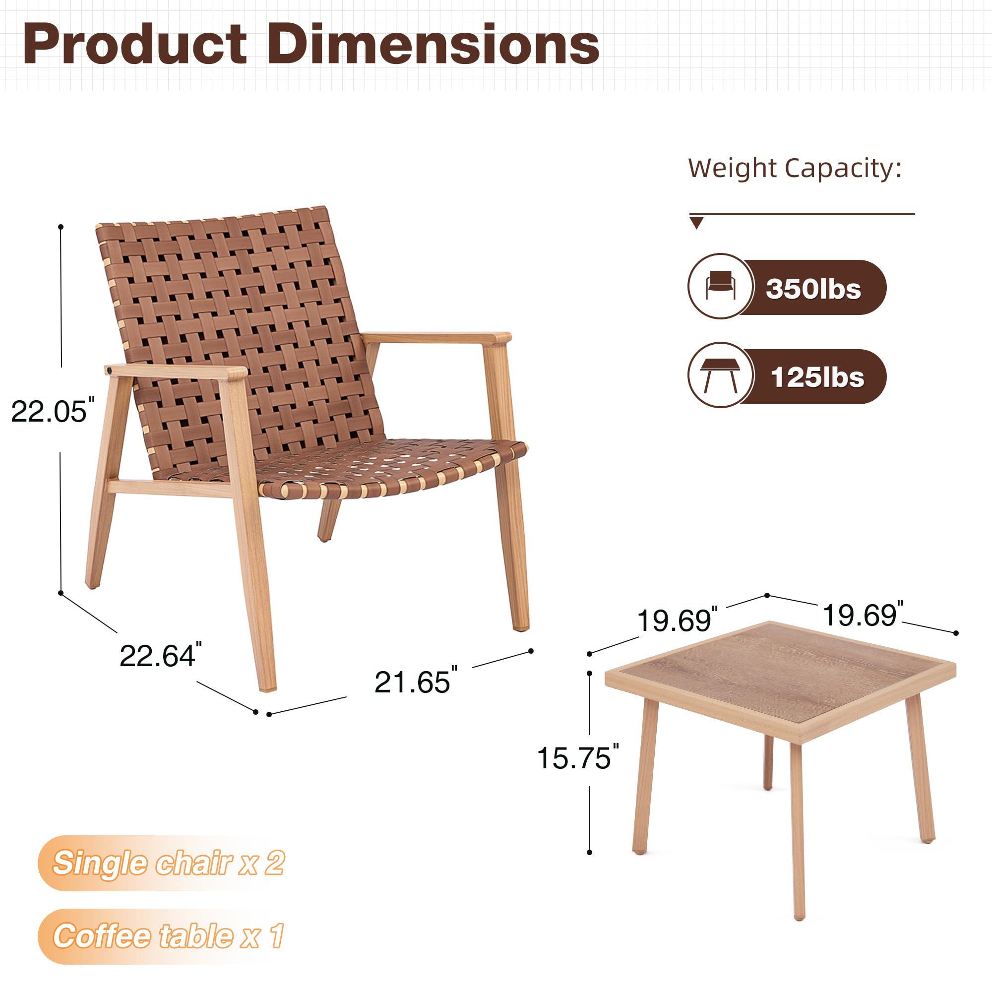 3 Piece Patio Bistro Set with Coffee Table