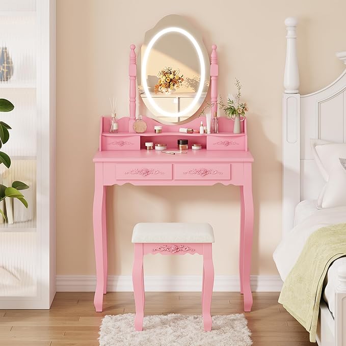 Vanity Desk with Mirror and Lights