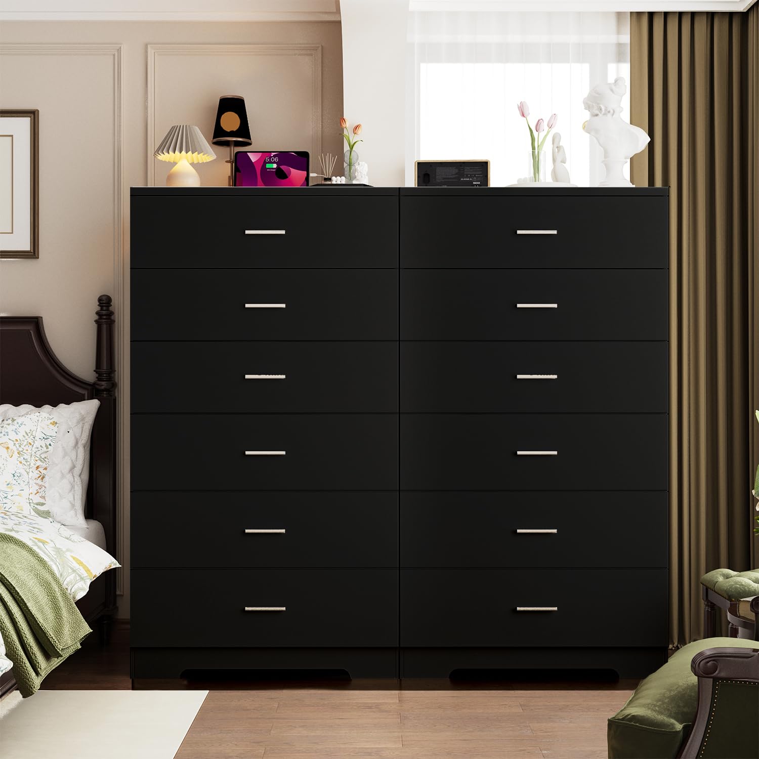 48" Tall Dresser with Charging Station - 6 Drawer Storage Organizer