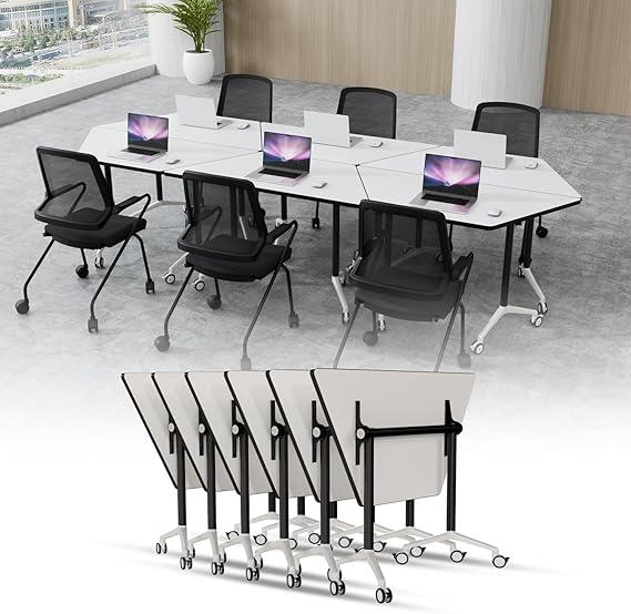 Folding Trapezoidal Conference Tables with Wheels - 8 Pack