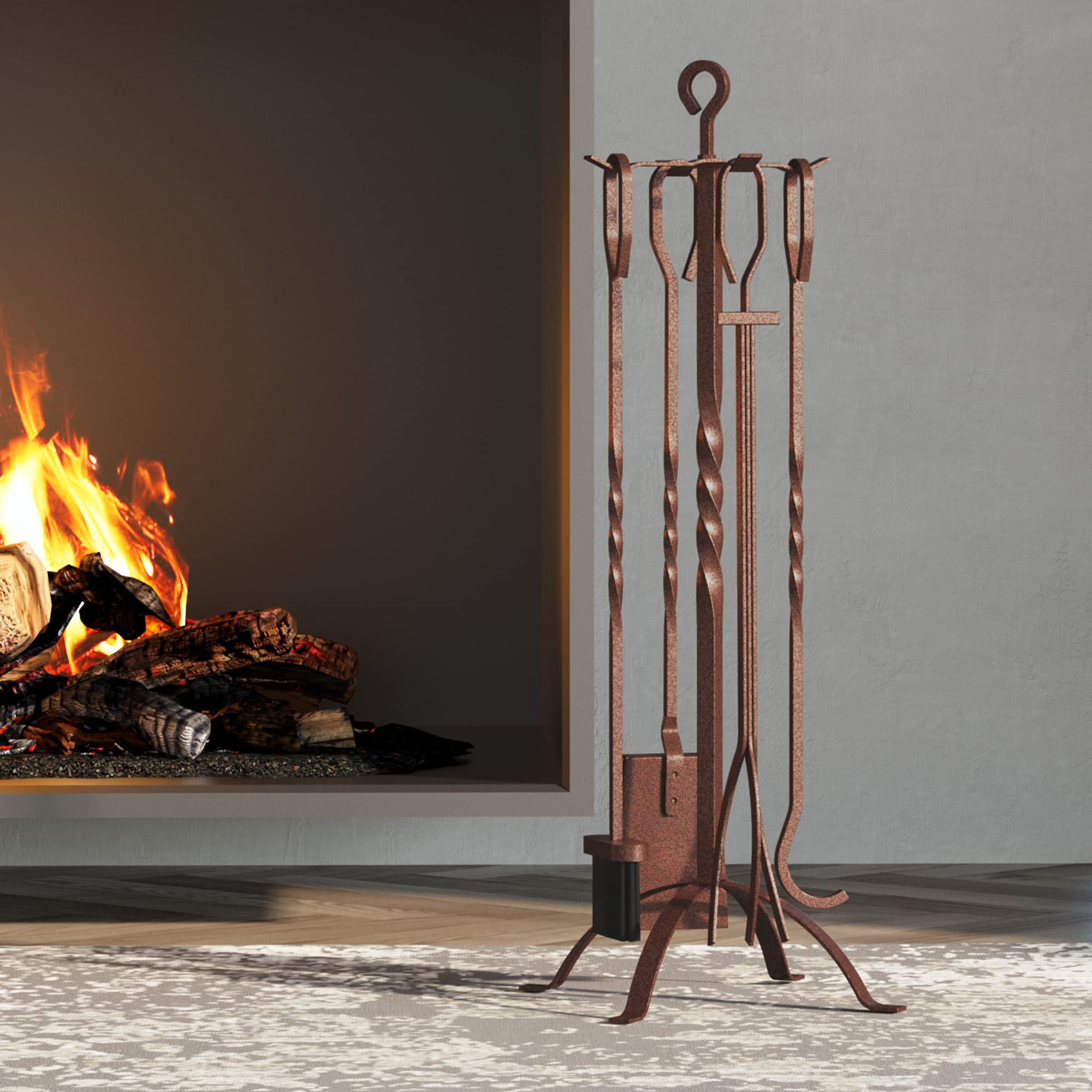 5-Piece Fireplace Tool Set with Stand