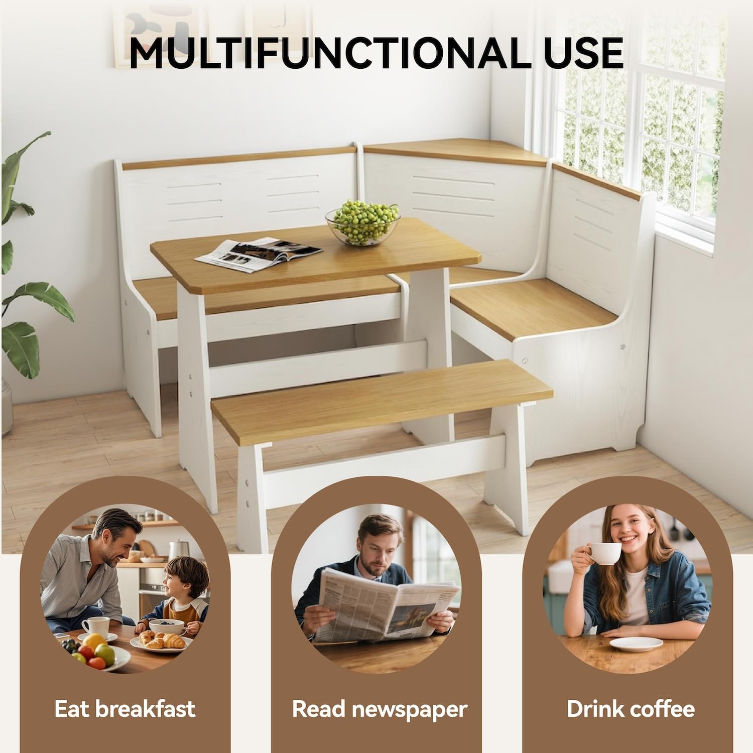 L-Shape Corner Dining Nook Set with Bench and Chair