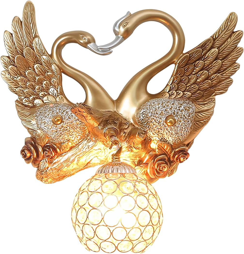 Vintage Gold Lion Wall Sconces Set of 2 with Crystal Beaded Shade
