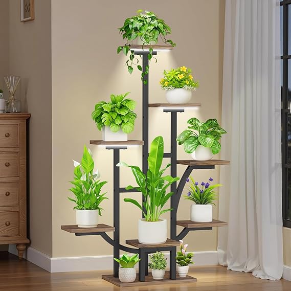 10 Tier Plant Stand with Grow Lights - 65 Inch