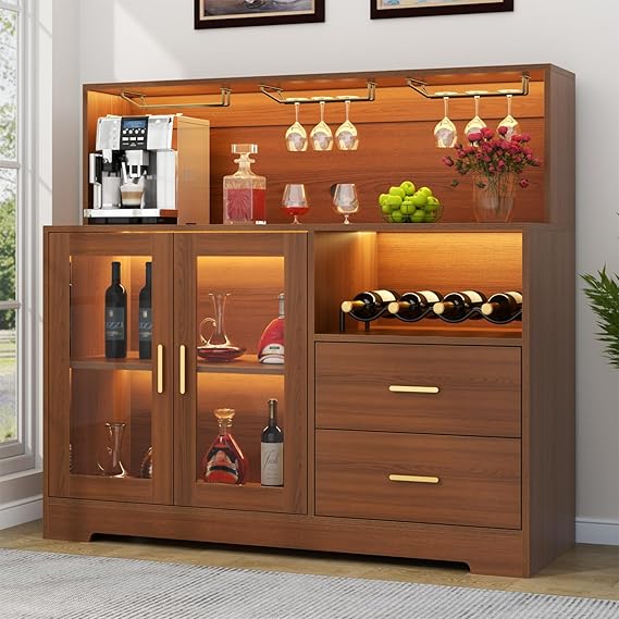 Bar Cabinet with LED Light and Wine Storage