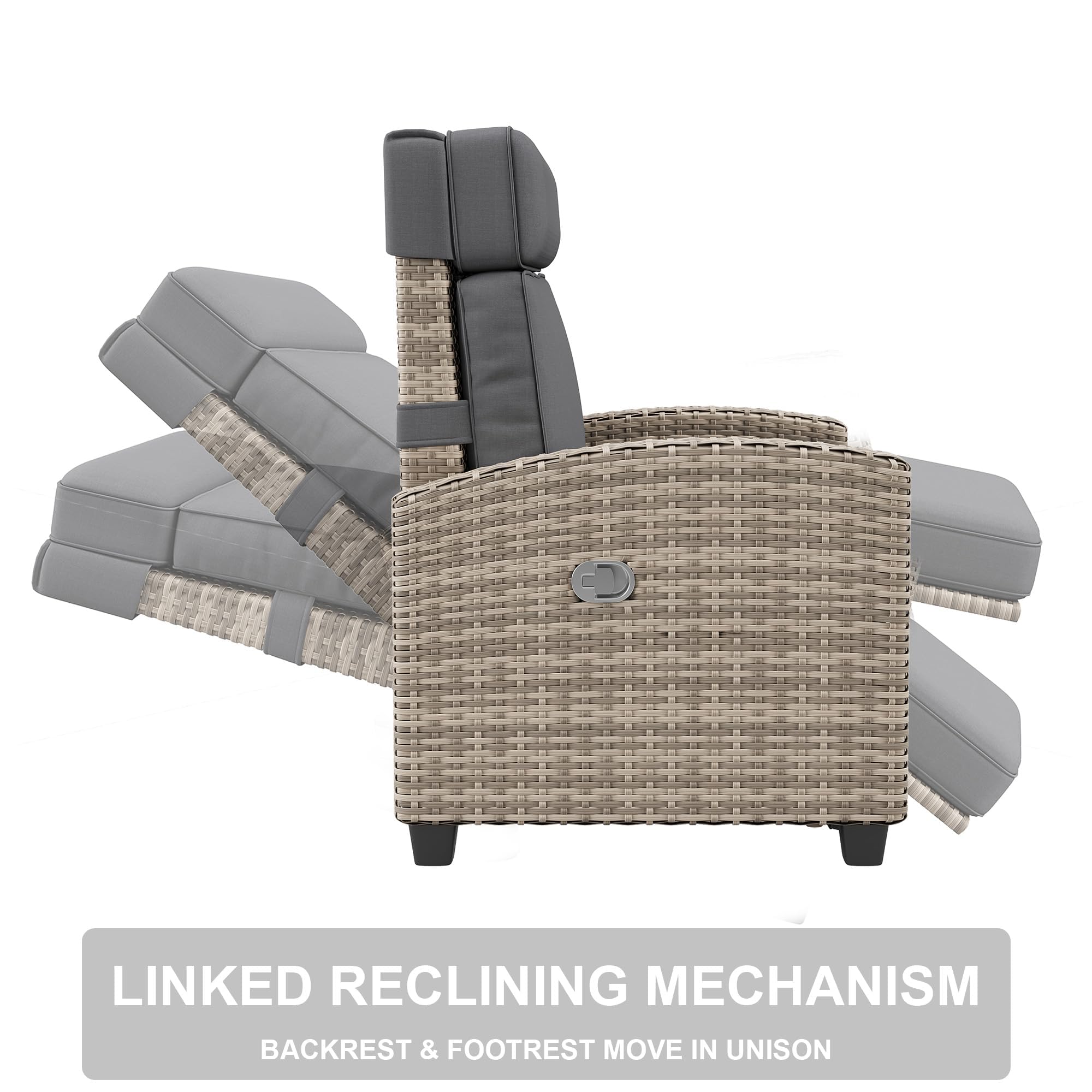 Outdoor Wicker Recliner Chair with Adjustable Backrest and Footrest