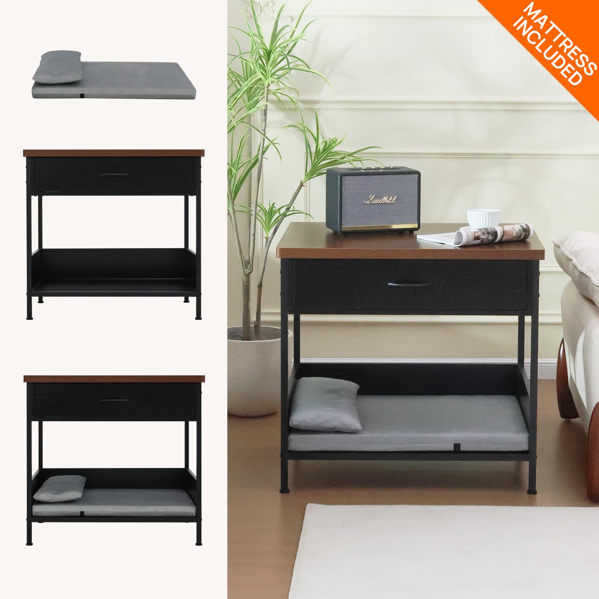 Dog Bed End Table with Storage Drawer