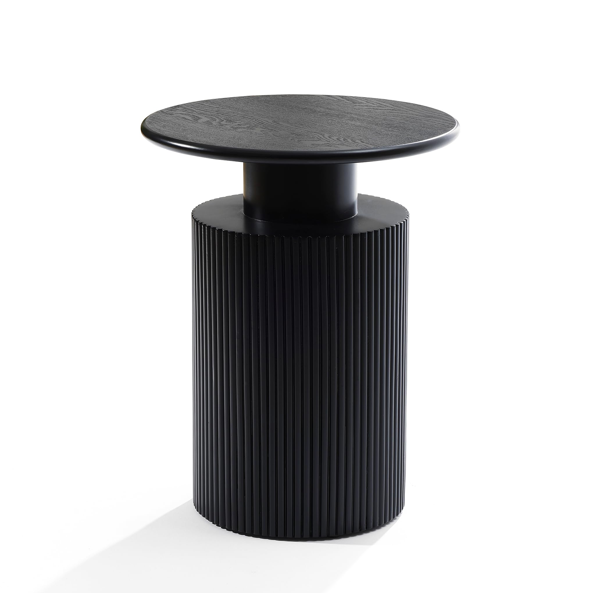 22" Fluted Black Round Side Table for Small Spaces