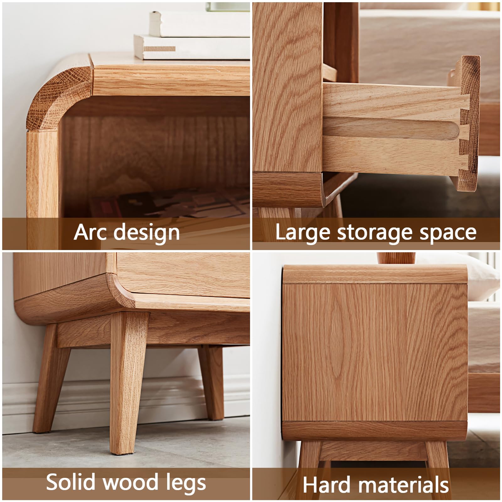 Solid Wood Nightstand with Two Drawers