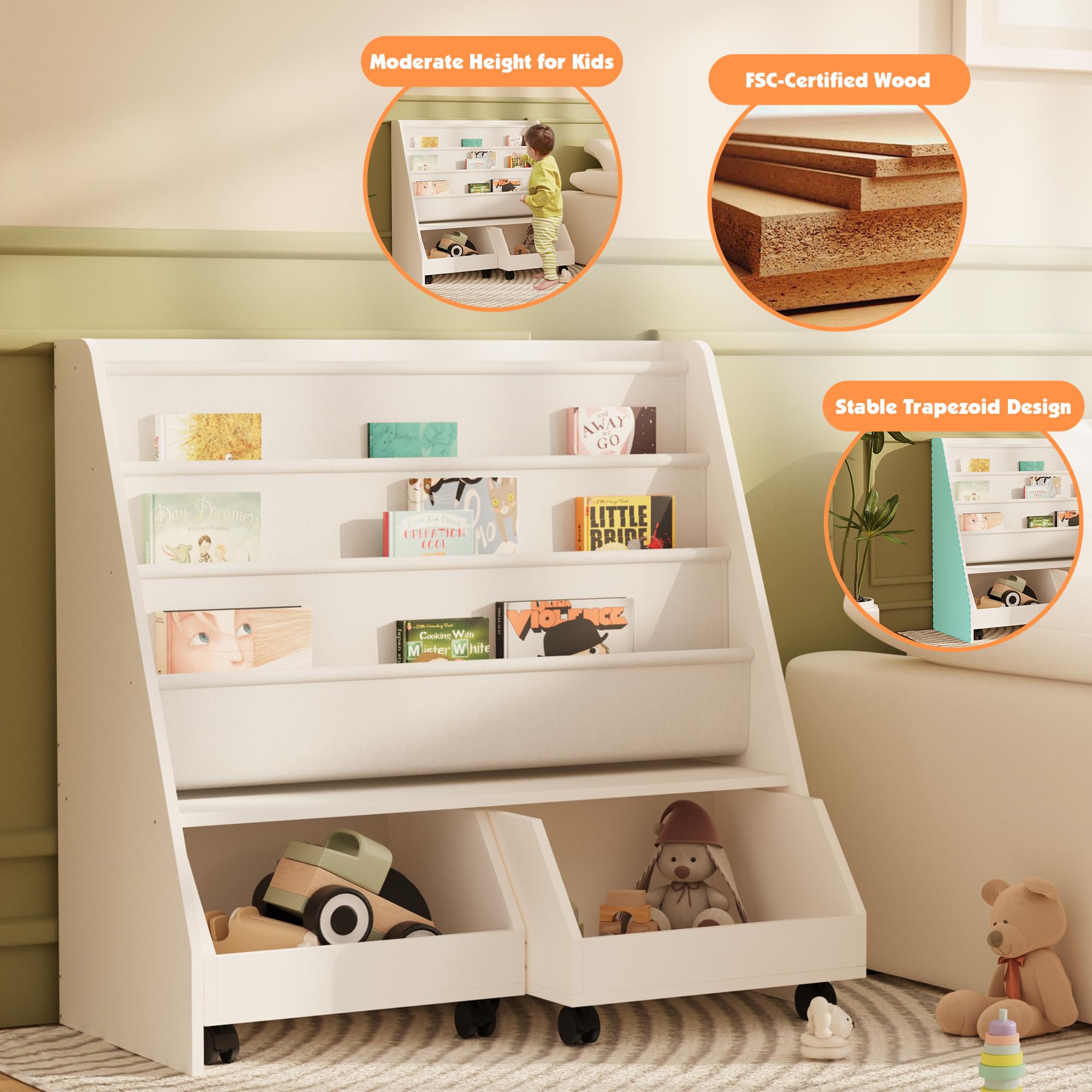 Kids Bookshelf with Storage and Drawers