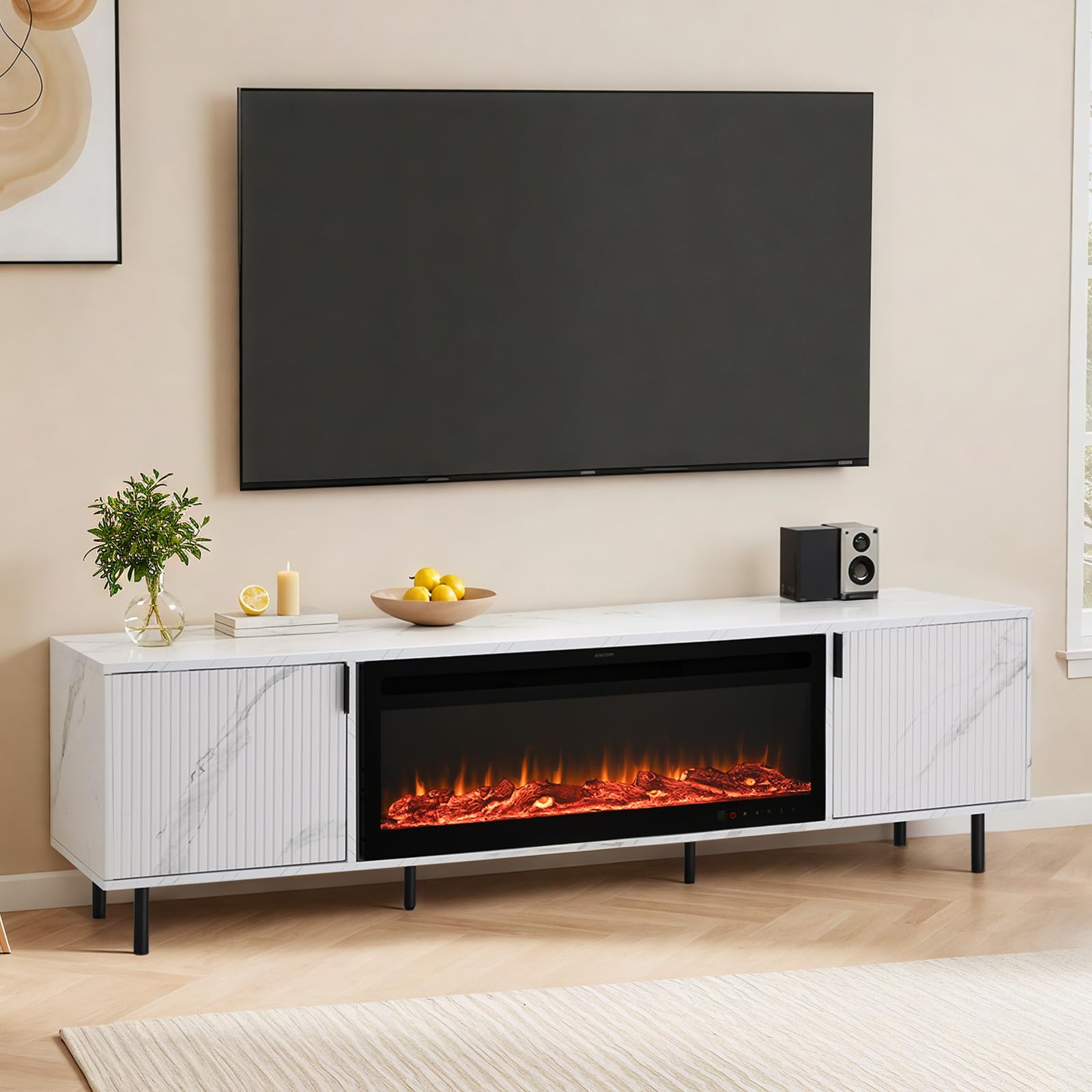 70" Fluted Fireplace TV Stand with Electric Fireplace